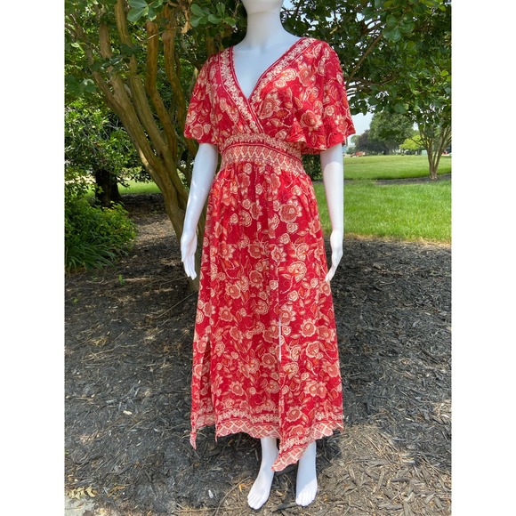 Angies Red Floral Printed Maxi Dress Bohemian Elegance for Spring* Size MED WD46 - Picture 2 of 14